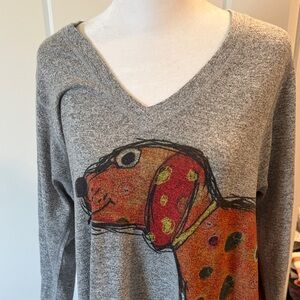 Inoah Womens Gray Multiple Colored Dog Print Top Size L